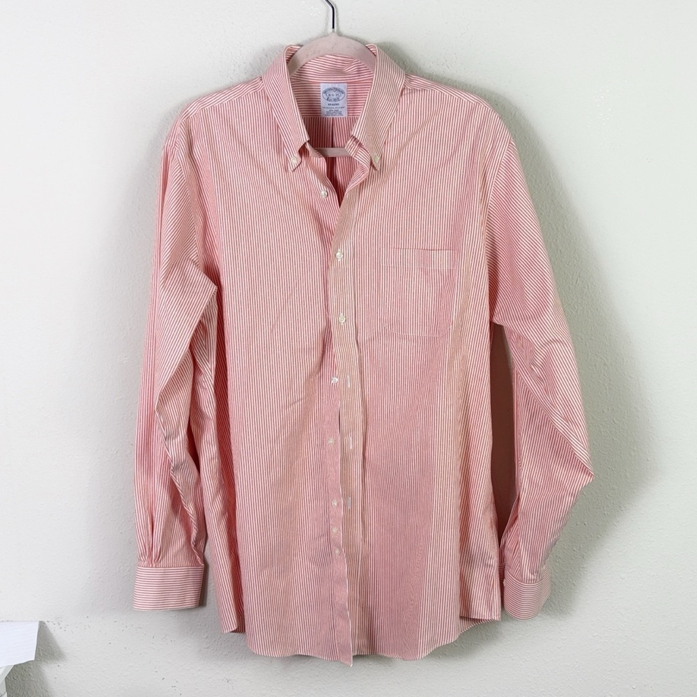 Brooks Brothers Regent Orange White Striped Button Down Shirt size 16 1/2 - 35